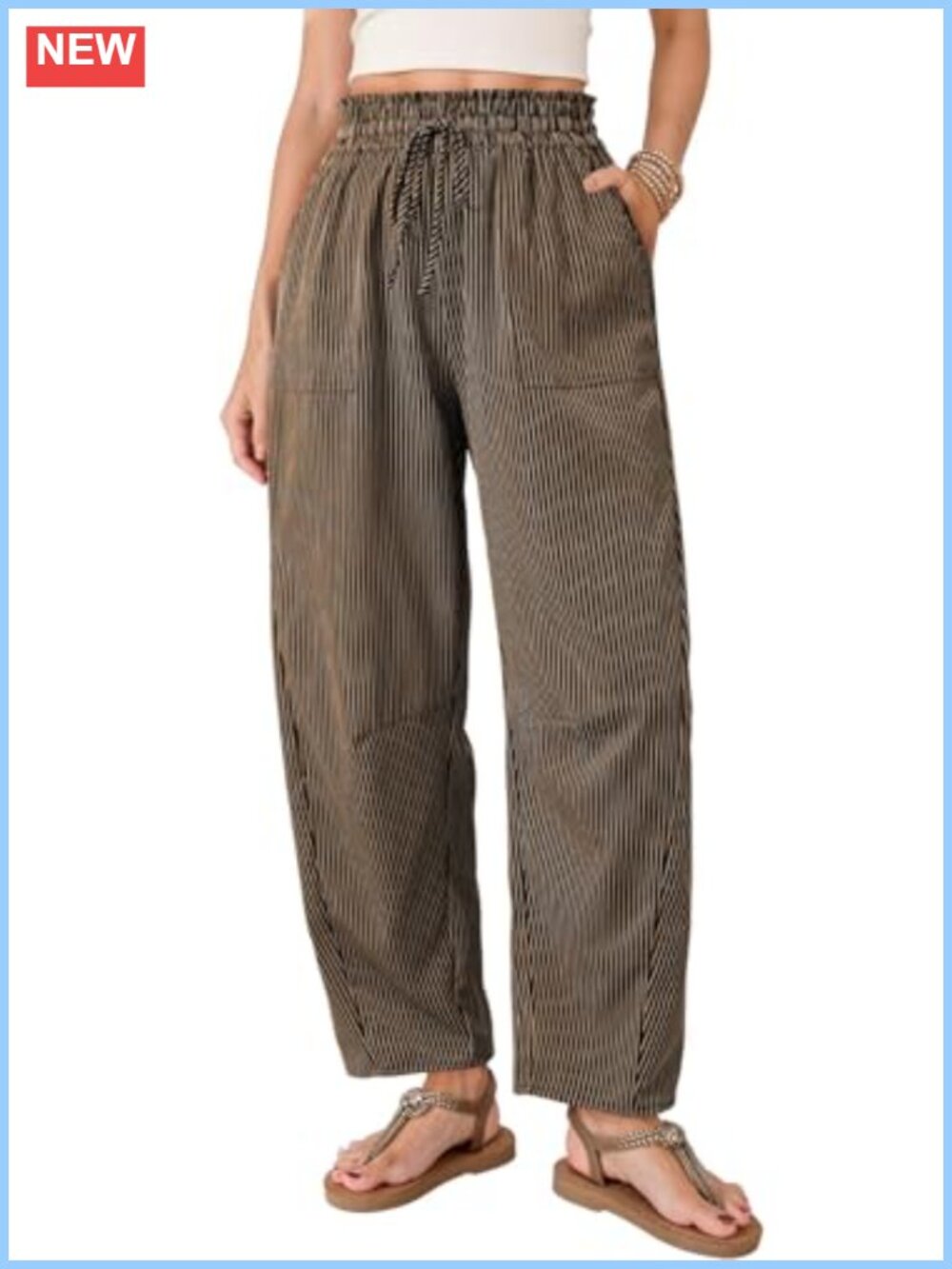 Dokotoo Women's Barrel Striped Wide Leg Pants with Pockets Casual